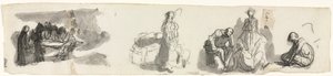 4つの図のグループが右側にあるスタディのシートさまざまな図のスケッチ図vers 作： Honoré Daumier