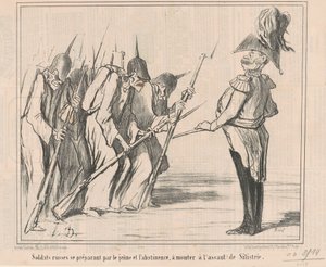 ロシアの兵士が若者によって準備されています... 作： Honoré Daumier