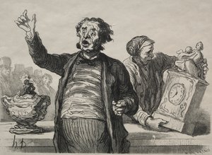 オークションルーム：タウンクライヤー。 作： Honoré Daumier