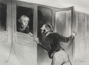 The Railroads、プレート 11: The Hazard of Sleeping on a Journey 作： Honoré Daumier