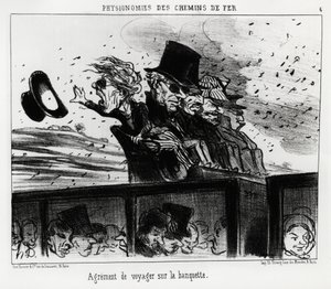 鉄道の人相学：それはベンチで旅をする権利である。オノレ・ドーミエ（1808-1879）のイラスト、「シャリヴァリ」掲載 作： Honoré Daumier
