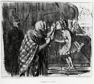 演劇スケッチ：愛と母。オノレ・ドーミエ（1808-1879）が描いたイラストで、1853年12月19日付の「シャリヴァリ」のニュースに掲載されています。 作： Honoré Daumier