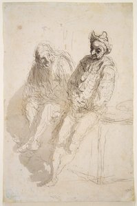 2つのサルティンバンク 1865-73年頃 （紙に墨、灰色ウォッシュ）