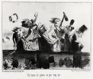 Un train de plaisir un peu trop gai, シリーズ「Les chemins de fer」より、オノレ・ドーミエ（1808-1879）のイラスト、1852年8月20日付「Charivari」に掲載。 作： Honoré Daumier