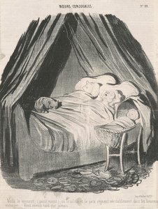 これは、穏やかで平和が幸せなカップルに本当に君臨する時（真夜中過ぎ）です。 遅いよりはましです。 作： Honoré Daumier