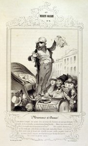 フィリッポンのアイデアや伝説を描いたイラストを「Les Cent and Robert Macaire」と題して紹介しています。 作： Honoré Daumier