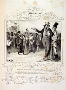 フィリッポンのアイデアや伝説を描いたイラストを「Les Cent and Robert Macaire」と題して紹介しています。 作： Honoré Daumier