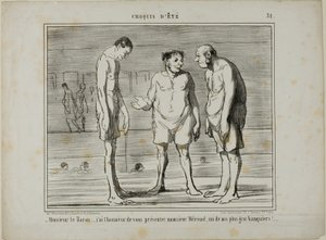 男爵、我々の大銀行家の一人であるメルエル氏を紹介させていただきます......男爵、我々の大株主の一人であるカスカレ氏を紹介させていただきます」（『クロッキー・デテ』第31巻より 作： Honoré Victorin Daumier
