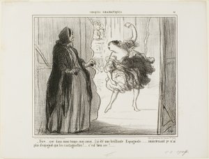 「昔はスペイン舞踊の名手だったとは想像もできない......今ではカスタネットだけがスペイン語だ......。 作： Honoré Victorin Daumier
