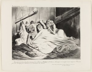 1800年、北アメリカの粗野でない野蛮人たちが、外科医であり海外駐在員であったが、まだフランス人であったオルレアンのルイ・フィリップに贈った公正な報酬。(敬礼します、優美なる黒婦人よ、主はあなたとともにおられます） ナマクワンのアヴェ・マリア、プレート466 作： Honoré Victorin Daumier