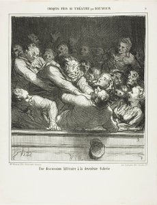 ドーミエの「劇場に描かれたクロッキー」より3枚目、2段目の文学的議論 作： Honoré Victorin Daumier