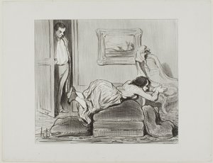 自宅で練習する熱心な学生（『Les Baigneuses』より6枚目 作： Honoré Victorin Daumier
