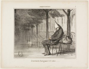 7月8日、クロッキー・パリジャンの5番プレートで宿泊先を探す 作： Honoré Victorin Daumier