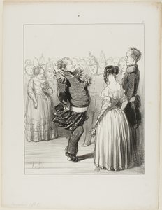 リフォラールがボールを開き、大胆なダンシング・ステップで前進。 作： Honoré Victorin Daumier