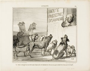 犬の免許税が新設されると聞いて、犬たちは再び絶望に打ちひしがれている。 作： Honoré Victorin Daumier