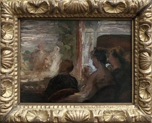 劇場のロッジ。オノレ・ドーミエ（1808-1879）の絵画、1865年頃。フランス語圏のアート 作： Honoré Daumier