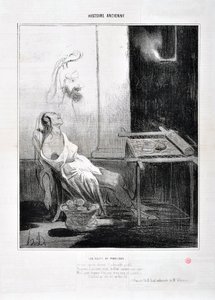 オノレ・ドーミエ（1808-1879）の作品 Charivari dates from 1842: Serie HISTORIE ANCIE Les Nuits de Penelope "From her absent spooux, Forever to her sweet eyes shine like a star, Aimed to weave three years and his cunning and his canvas he 作： Honoré Daumier