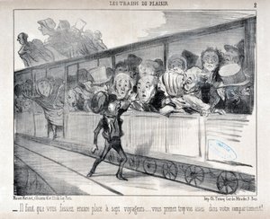 オノレ・ドーミエ（1808-1879）の作品。Charivariは1852年のもの。Serie LES TRAINS DE PLEASURE - 7人の乗客のために部屋を作らなければなりません...あなたは自分のコンパートメントで快適すぎます!マルセイユのロンシャン宮殿にある美術博物館 作： Honoré Daumier