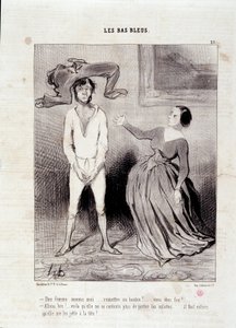 新聞 "Le Charivari "シリーズ "Les Bas Bleus "より抜粋 私のような女が...ボタンを渡す？...気が狂っているのか！？...5月23日 作： Honoré Daumier