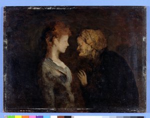 ラ・コンフィデンス（秘密）（油彩・板） 作： Honoré Daumier