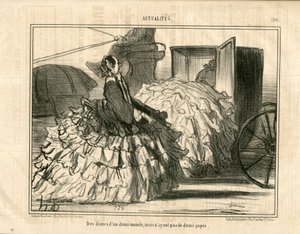 Le Charivari, Satirical in B & W, ca. 1855_5_11: News n* 190.半分の世界の女性だが、スカートではない。- ファッション、交通、クリノリン - オノレ・ドーミエ（1808-1879）の女性イラスト