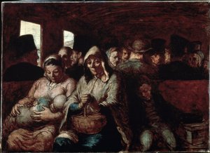 "A Wagon of the Third Class" (Le wagon de troisieme classe) 労働者階級出身の2人の母親が、子供を連れて列車に乗っている。オノレ・ドーミエ（1808-1879）の絵画 1862-1864年 オタワ美術館（カナダ 作： Honoré Daumier