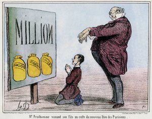 プリュドム氏、息子をパリの新しい神の崇拝に捧げる 作： オノレ・ドーミエ