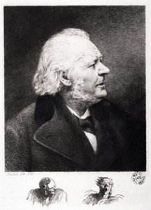 フランスの彫刻家・画家・彫刻家であるオノレ・ドーミエ（1808-1879）の肖像。ソン・ブーラードのエングレーヴィング 作： Honoré Daumier