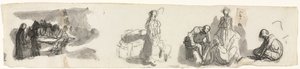 右に4つの数字のグループがある研究シート（直腸） 作： Honoré Daumier