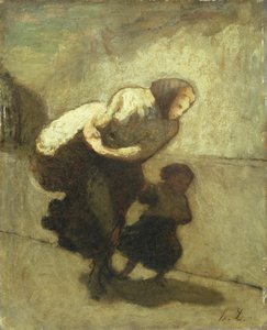 重荷（油彩・パネル） 作： Honoré Daumier