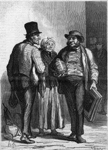 ホテル・デ・コミッセール・アリゼール：商人たち。オノレ・ドーミエ（1808-1879）の漫画。1月11日付「Le Monde Illustré」326号に掲載された図版 作： Honoré Daumier