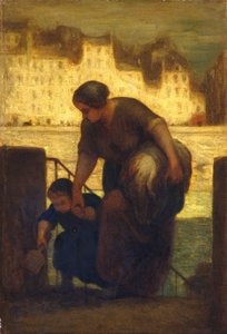 The Laundress、c.1863（木の油） 作： Honoré Daumier