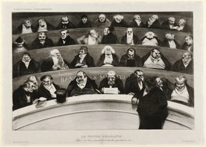 立法腹：1834年の即興室の大臣のベンチの眺め（リトグラフ） 作： Honoré Daumier