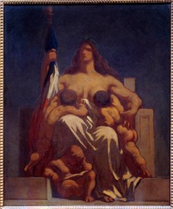 子供をあやすレピュブリク・アレゴリー・ド・フランス。オノレ・ドーミエ（1808-1879）によるスケッチ 1848年 日 0.73x0.60 m パリ、オルセー美術館 作： Honoré Daumier