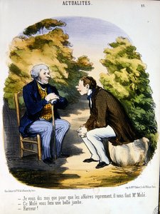政治とモーレ伯爵の有用性について議論する二人の男（カラーリトグラフ） 作： Honoré Daumier