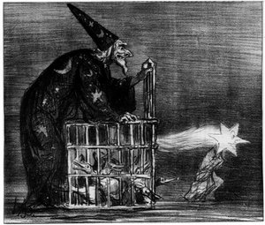 オノレ・ドーミエ（1808-1879）による風刺画「彗星を描く魔女」。