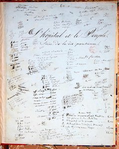病院と人々」のタイトルページ（紙にペンとインク 作： Honore de Balzac