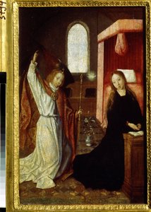 「受胎告知」 Hoogstraeten の巨匠 (1490 年から 1530 年に活躍) による絵画 16 世紀初頭 プーシキン美術館、モスクワ 作： Hoogstraeten Master