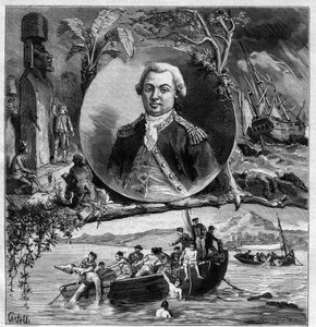 Le Centenaire de La Perouse (Jean Francois de Galaup Laperouse) - 1786年にイースター島に到着し、1828年にデュモン・デュルビルがアストロラーベを発見したことを記念した肖像画。