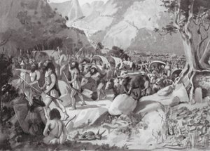 小アジア山中の峠を通るスキタイ民族の移動（リトグラフ） 作： Horace Moore Jones