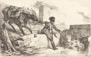 地雷に火をつける砲兵 作： Emile Jean Horace Vernet