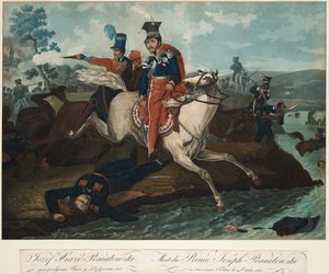 ライプツィヒの戦いにおけるヨーゼフポニアトフスキー王子の死、1820年 作： Emile Jean Horace Vernet