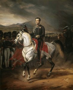 シャルル アルバート 1798 ～ 1849 年の騎馬肖像、サルデーニャ王、1834 年。 作： Emile Jean Horace Vernet