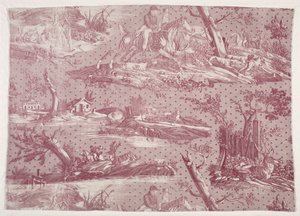 狩猟風景をデザインした銅版画コットンの断片 作： Horace Vernet