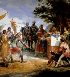 英仏戦争（1202-1214）。"the Battle of Bouvines on 27/07/1214, Philippe Auguste puts in play the crown of France" 彼女はフィリップ・オーギュストのフランス軍とオトン4世のフランドル人とウェルフ人との戦いに対抗した。フランス軍の勝利は決定的なもので、オ