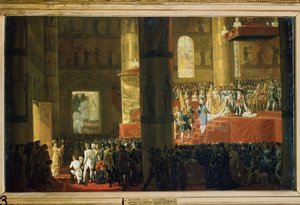 1797 年 4 月 5 日の女帝マリア フョードロヴナの戴冠式 (1797 年 4 月 5 日の女帝マリア フョードロヴナの戴冠式)。 Horace Vernet (1789-1863) による絵画。 キャンバスに油彩、60 x 95 cm。 19世紀フランスの芸術。 国立ロシア美術館、サ 作： Emile Jean Horace Vernet