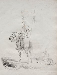 石版のエッセイのコレクション：Le Lancier en Vedette、1816年。 作： Emile Jean Horace Vernet