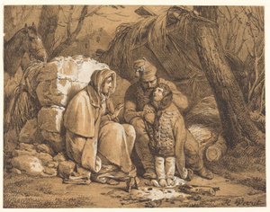 野営中の兵士の家族 作： Emile Jean Horace Vernet