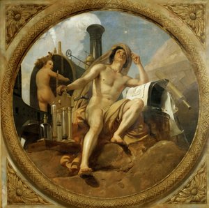 地球上の蒸気の天才 天井画、Salle des Pas perdus、1839-1847。 作： Emile Jean Horace Vernet
