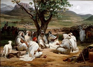国会議員とアラブ首長のメジェレス会議。アントワーヌ・シャルル・ホレス・ヴェルネ（1758-1836）による絵画 1834年ディム。98x52cm。シャンティイ、コンデ美術館 作： Emile Jean Horace Vernet
